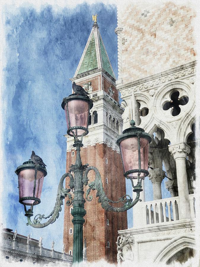 Pigeon On A Venice Lamppost Photograph