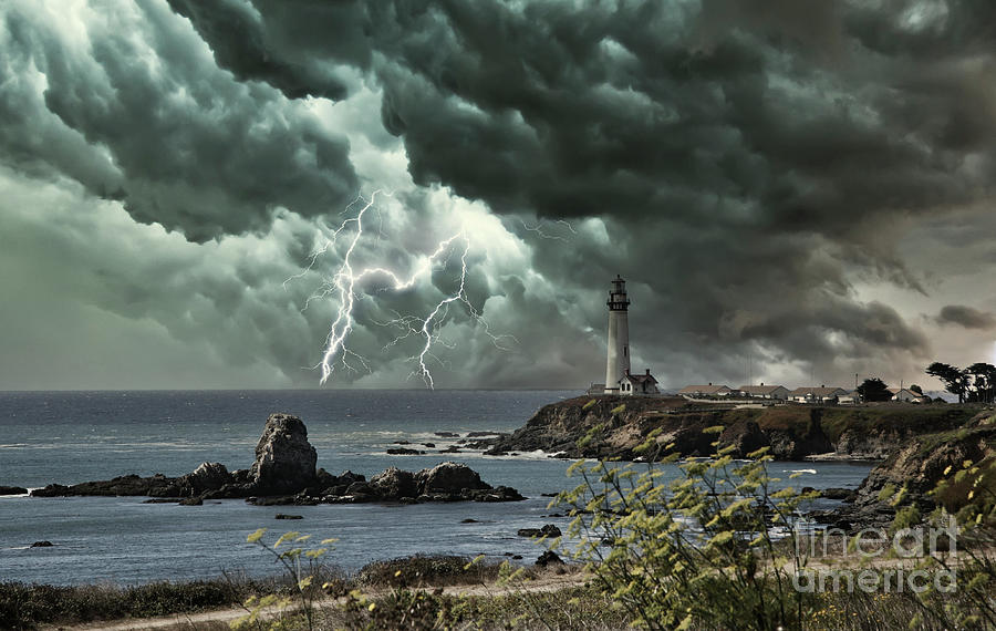 Pigeon Point Lighthouse 3 Lightning  Photograph by Chuck Kuhn