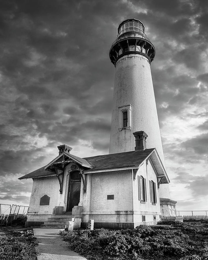 Pigeon Point Lighthouse at Sunset BW Photograph by Adam Romanowicz