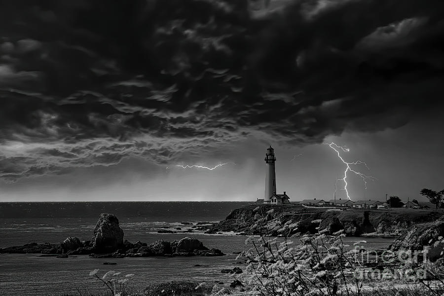 Pigeon Point Lighthouse BW Photograph by Chuck Kuhn