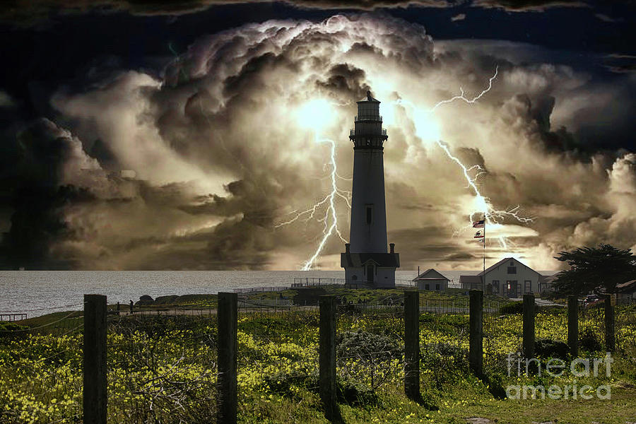 Pigeon Point Lighthouse Calif Lightning Wow Photograph by Chuck Kuhn