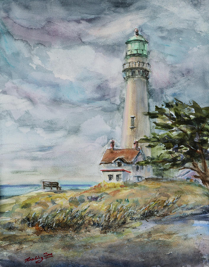 Pigeon Point Lighthouse III Pescadero California Painting by Xueling Zou