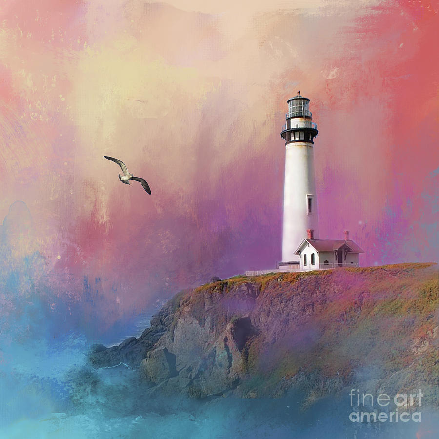 Pigeon Point Lighthouse Mixed Media by Kathy Kelly