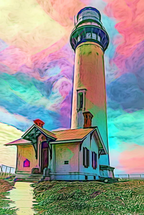 Abstract Digital Art - Pigeon Point Lighthouse Under A Pastel Sky by Her Arts Desire