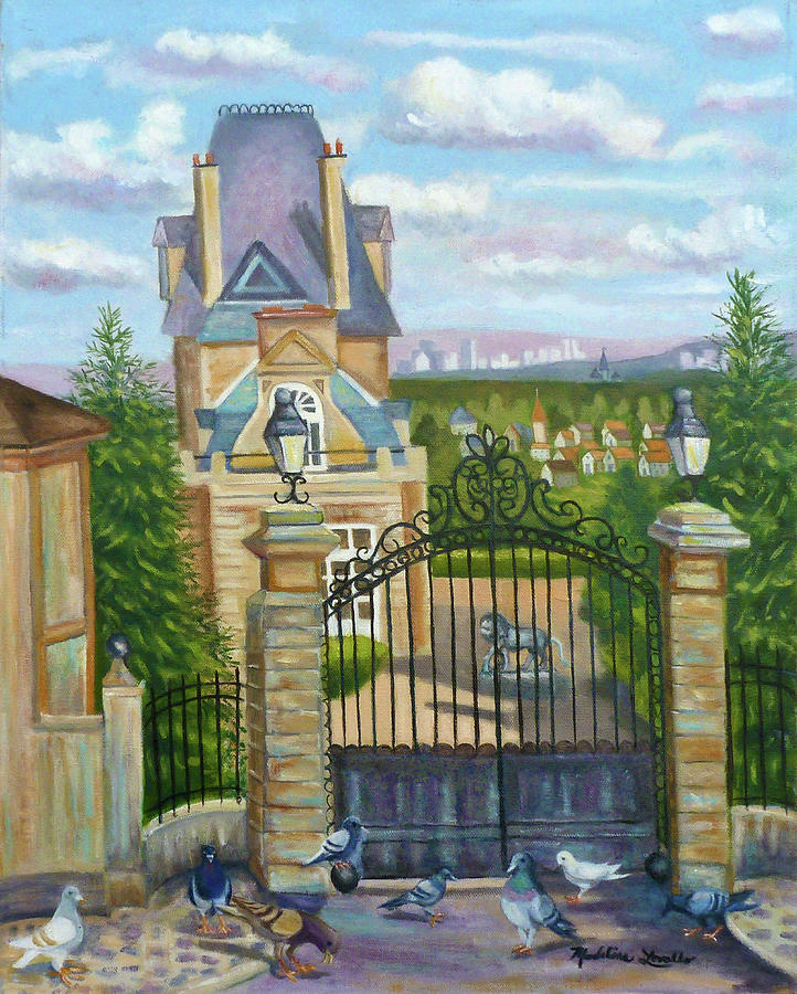 Pigeons in Le Pecq, France Painting by Madeline Lovallo