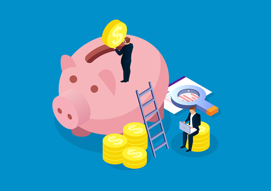 Piggy bank, financial analysis and investment Drawing by Sesame