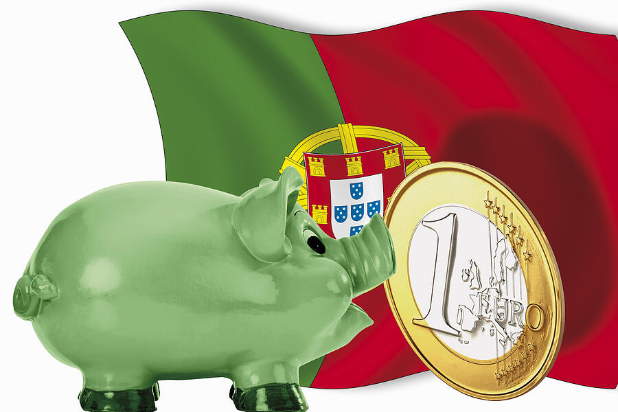Piggy bank with 1 euro coin and portuguese flag Photograph by Tuned_In