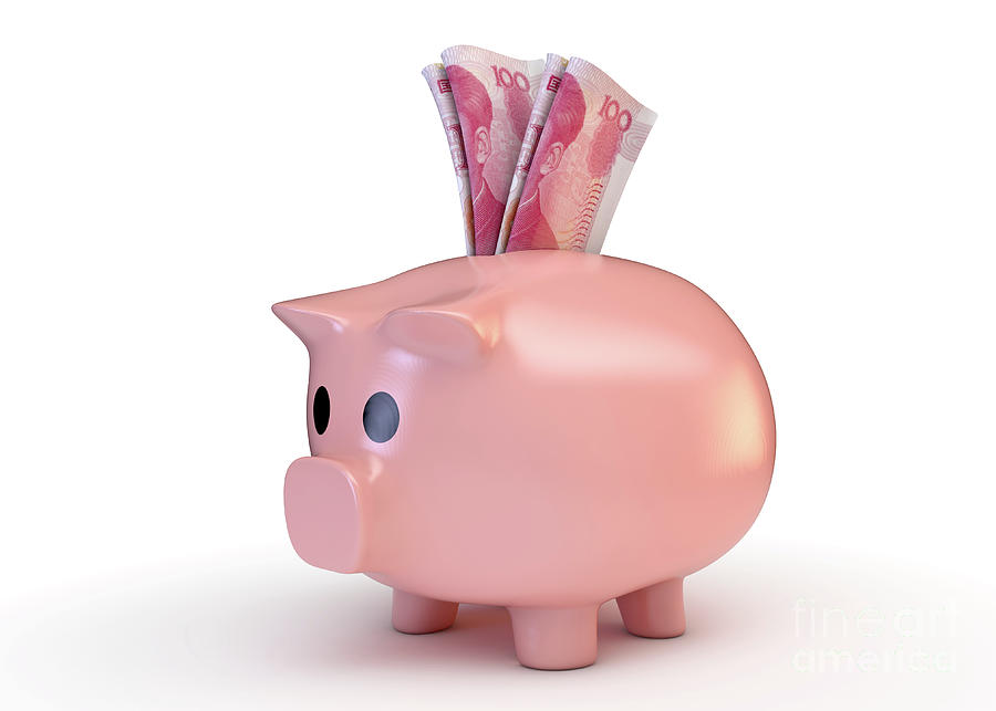 Pig Digital Art - Piggy Bank With Yuan Banknotes by Allan Swart