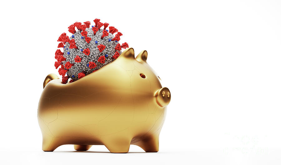 Piggybank Crushed By Coronavirus Covid-19 . Financial And Savings Crisis. Photograph