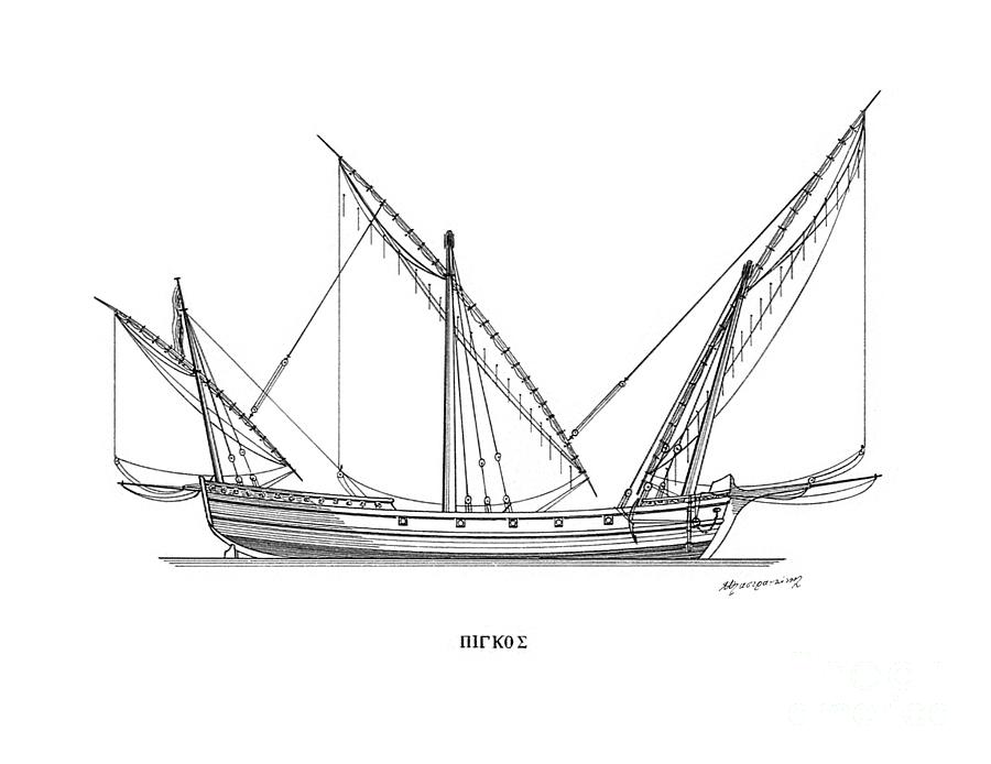 Pigos - traditional Greek sailing ship Drawing by Panagiotis Mastrantonis