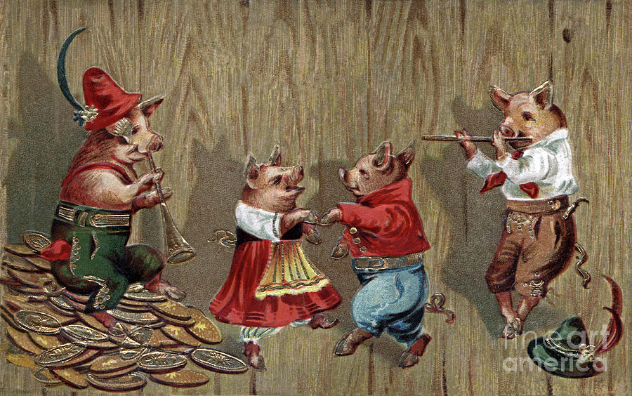 Pigs dancing with coins Photograph by Pete Klinger