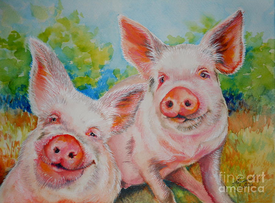 Pigs Pink and Happy Painting by Summer Celeste