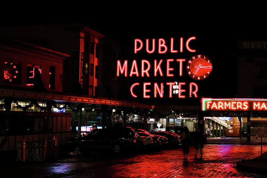 Pike Place Market At Night Photograph