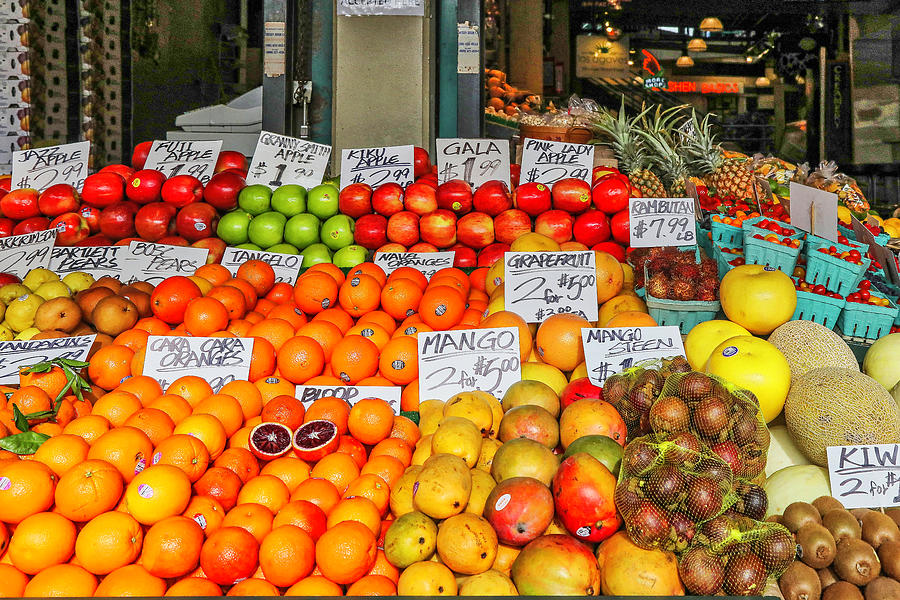 Seattle Photograph - Pike Place Market Fruit Stand by Lorraine Baum