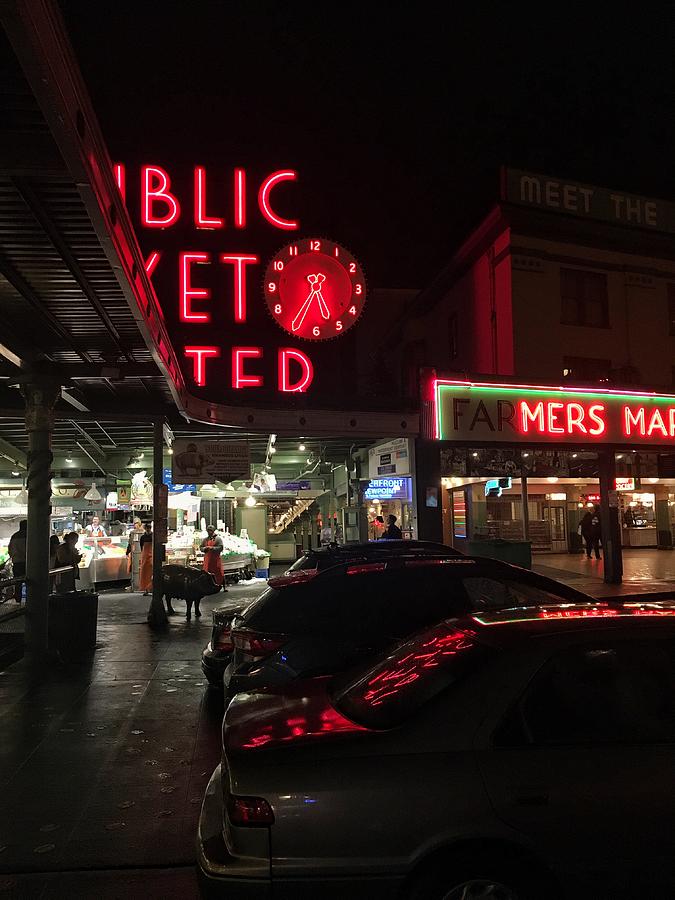 Pike Place Market at Night Photograph by Jerry Abbott Pike Place Market at Night Photograph by Jerry Abbott