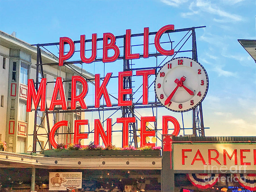 Pike Place Market Sign Vibrant Photograph by Maria Janicki