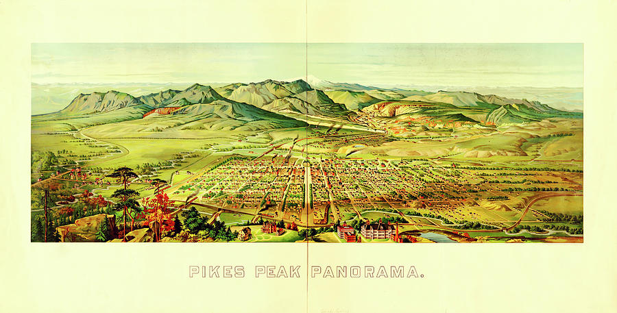 Pikes Peak Panorama Vintage Map Drawing by Joseph S Giacalone