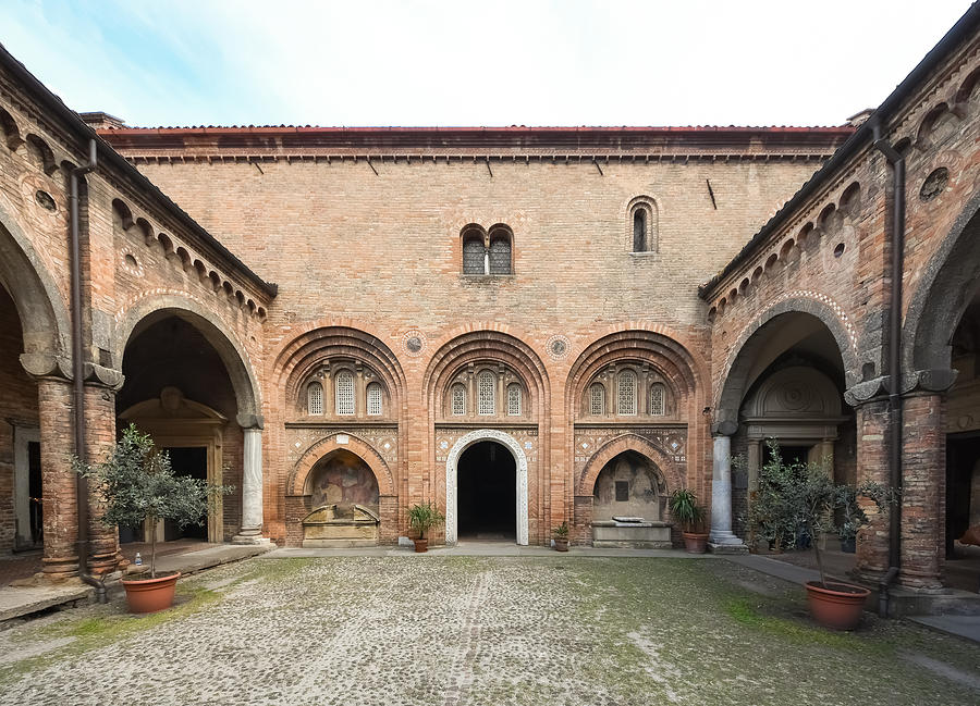 Pilates courtyard inside St. Stephens Basilica in Bologna, Emilia-Romagna, Italy Photograph by Smartshots International