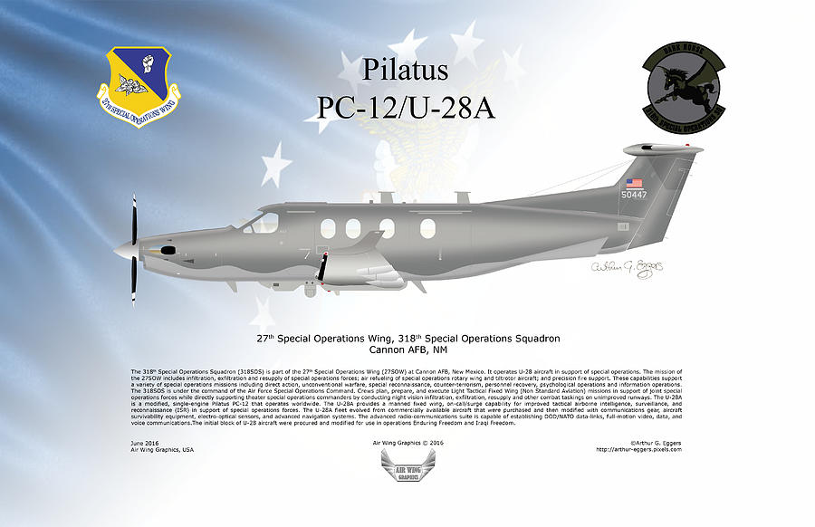 Pilatus PC-12 U-28 USAF Flag Digital Art by Arthur Eggers