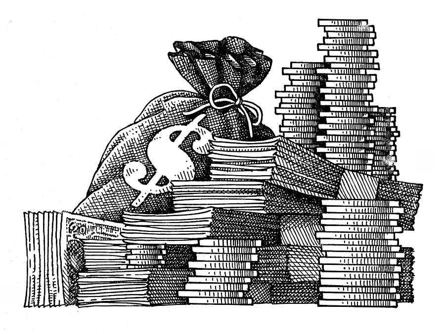 Coin Drawing - Pile of Money by Dan Nelson