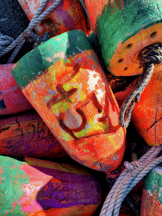 Pile Of Old Colorful Fishing Bouys Photograph by Garry Gay