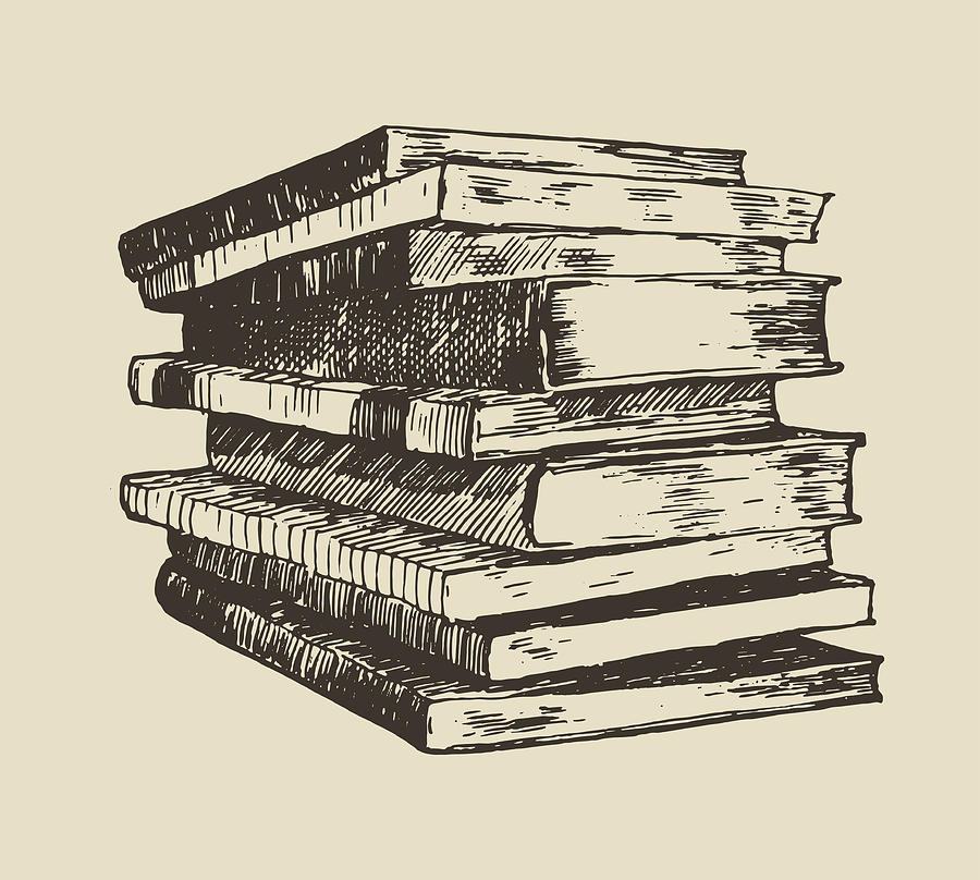 Pile stack of old books vintage hand drawn vector Drawing by Alexandr Bakanov