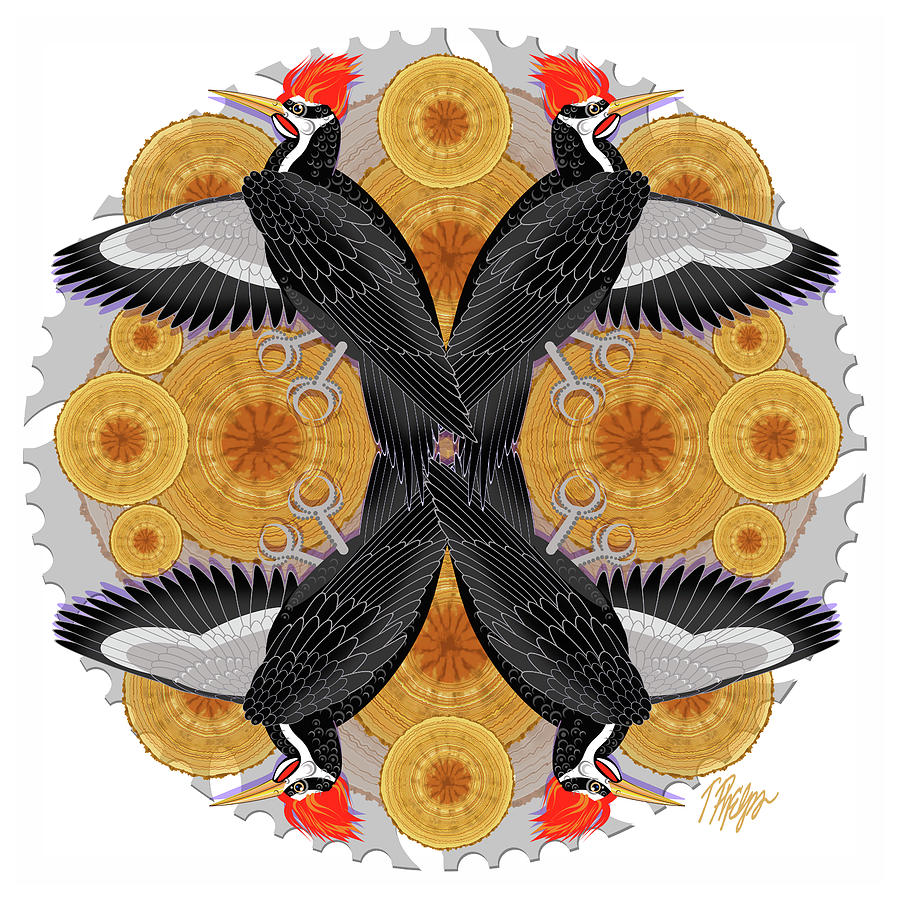 Pileated Woodpecker Forest Nature Mandala Digital Art by Tim Phelps