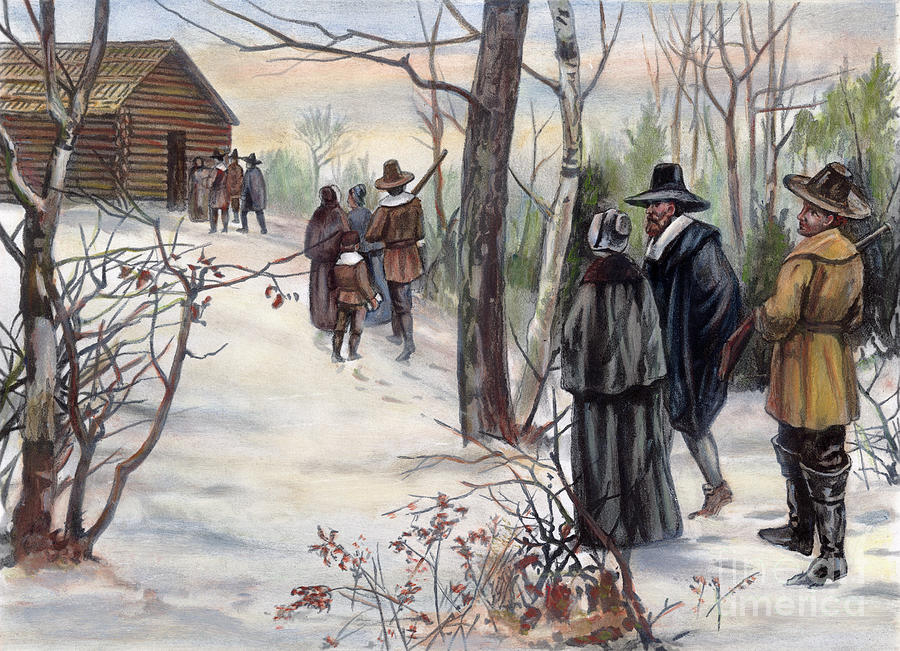Pilgrims Going to Church Painting by Granger