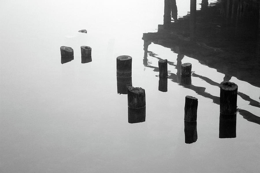 Pilings Floating in Fog 083022 Photograph by Mary Bedy