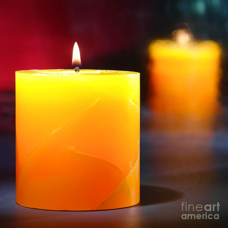 Pillar Candle Burning on Black Photograph by Olivier Le Queinec