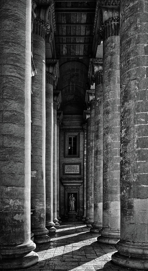 Pillars in the Mosta Dome church - Monochrome photo Photograph by Stephan Grixti