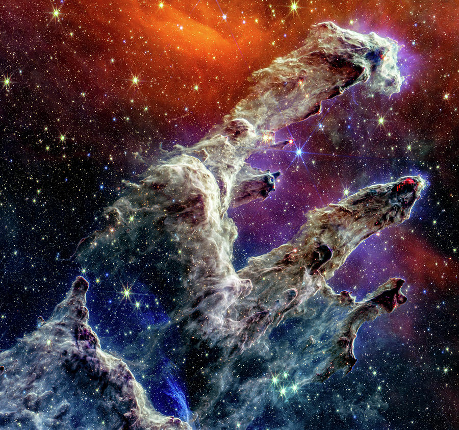 Pillars of Creation - James Webb Space Telescope - NIRCam and MIRI Composite Image Photograph by Eric Glaser