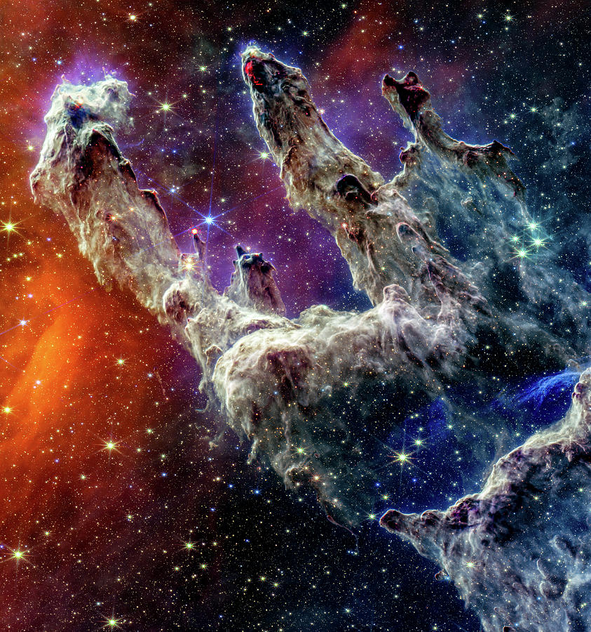 Pillars of Creation - James Webb Space Telescope - NIRCam and MIRI Composite Image - Vertical Photograph by Eric Glaser
