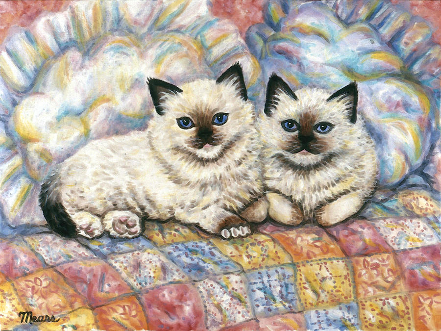 Cat Painting - Pillow Mates by Linda Mears