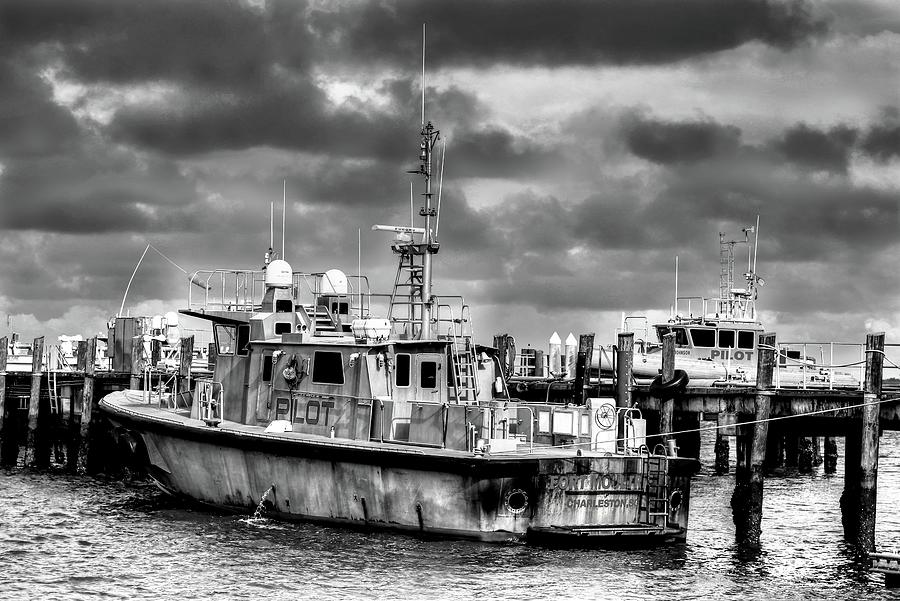 Pilot Boats of Charleston Harbor In Black and White Photograph by Carol Montoya