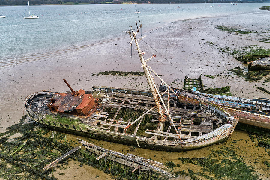 Pin Mill wrecks aerial 4 Photograph by Steev Stamford