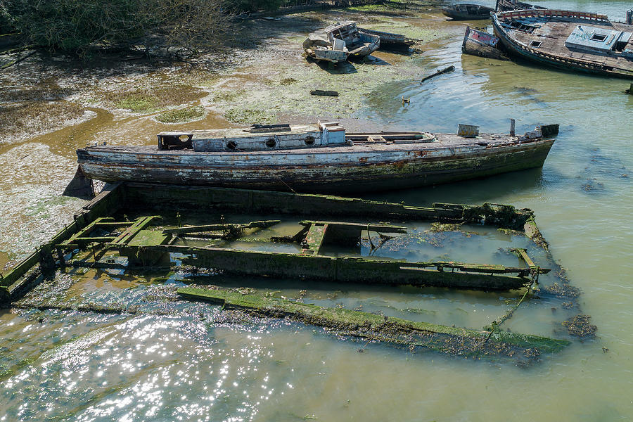 Pin mill wrecks arial 1 Photograph by Steev Stamford