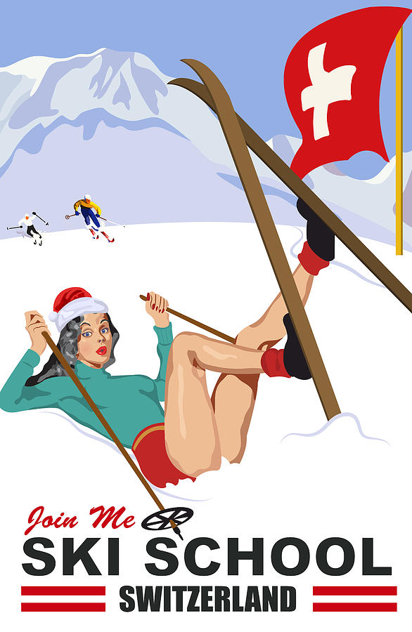 Pin-up girl on Ski School Accident Digital Art by Long Shot