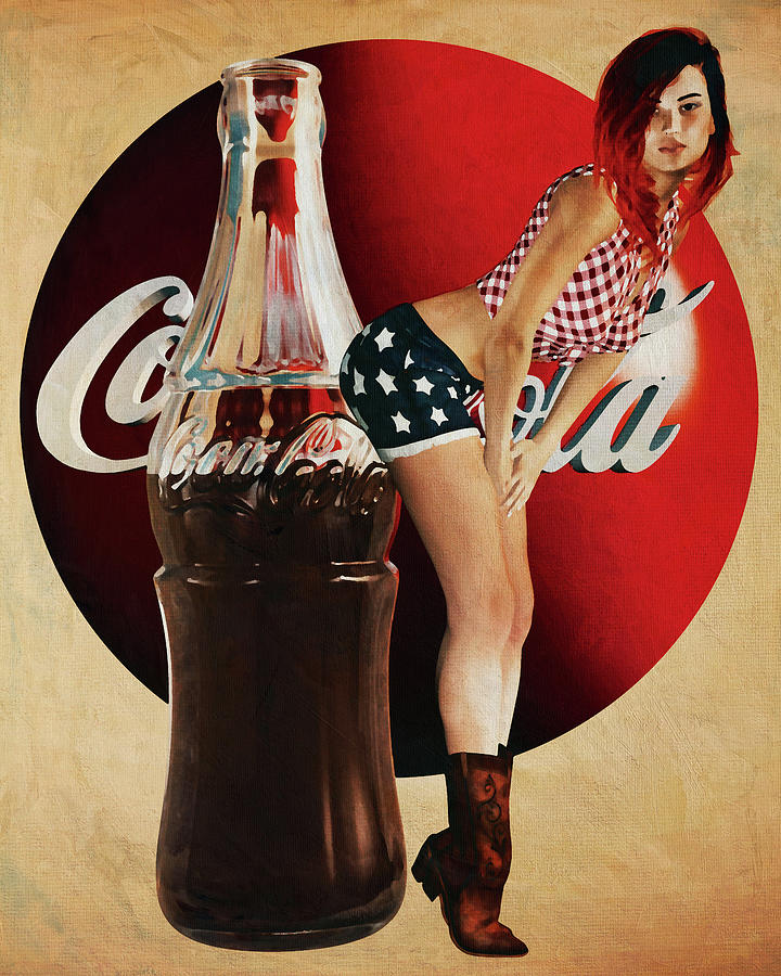 Pin Up Girl with Coca Cola Draw Art Paintings of the 1960s Digital Art by Jan Keteleer