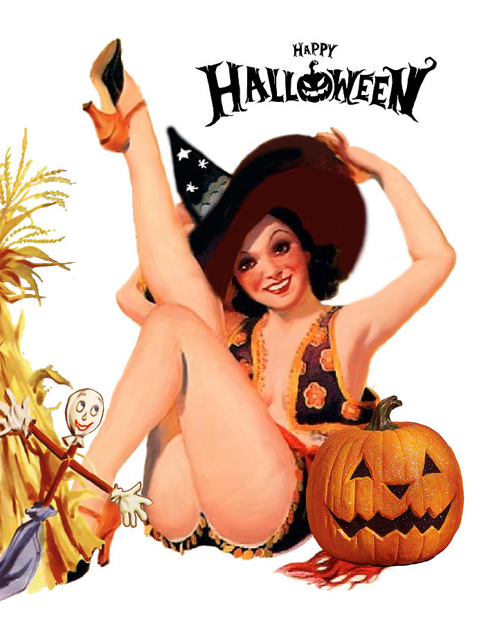 Halloween Digital Art - Pin-up Witch by Long Shot