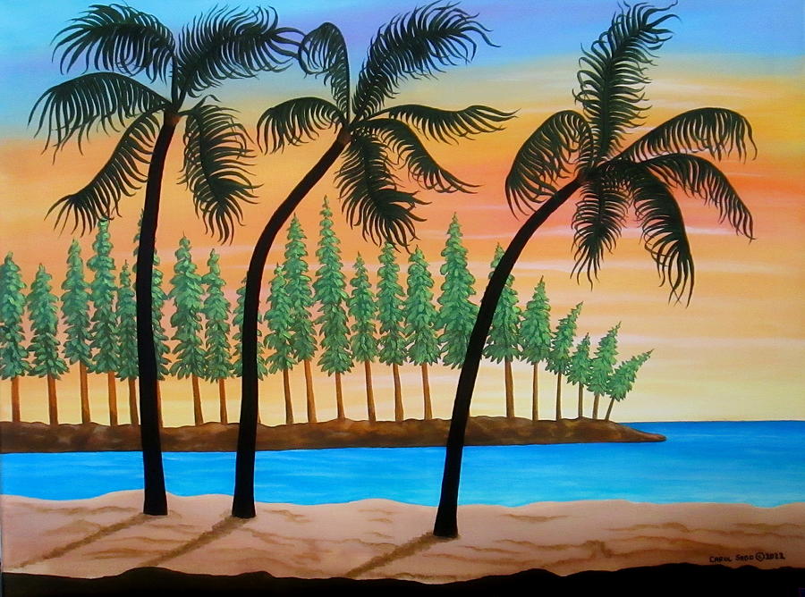 Pine and Palm Trees Painting by Carol Sabo