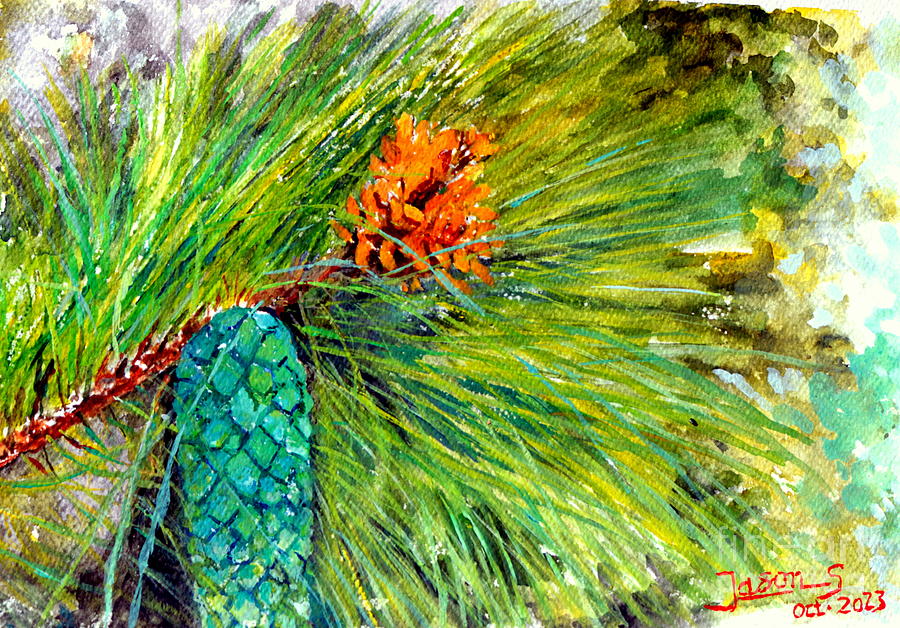 Pine Cones Painting by Jason Sentuf
