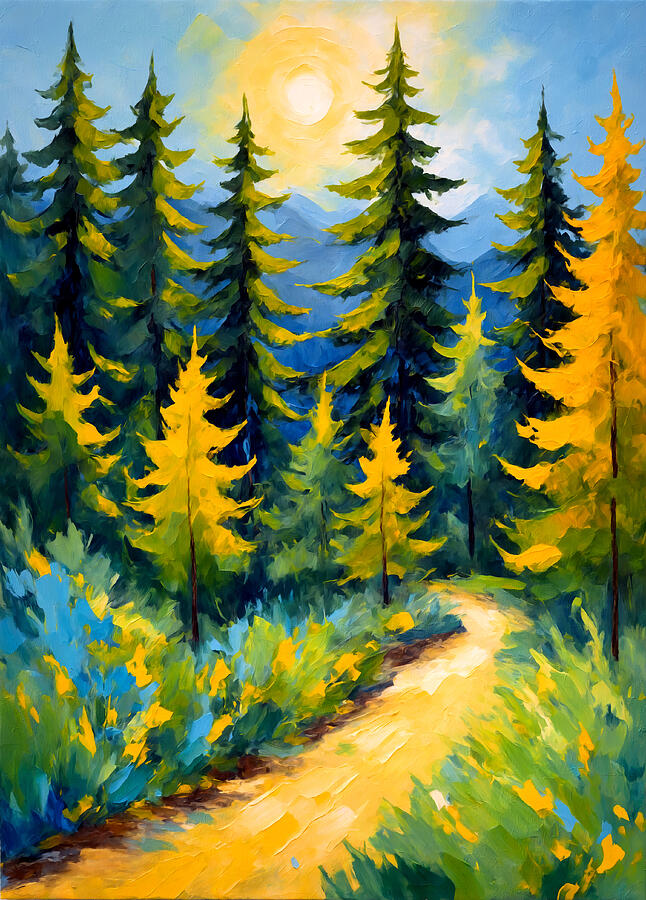 Pine forest path - impressionist painting Digital Art by Nicko Prints Pine forest path - impressionist painting Digital Art by Nicko Prints