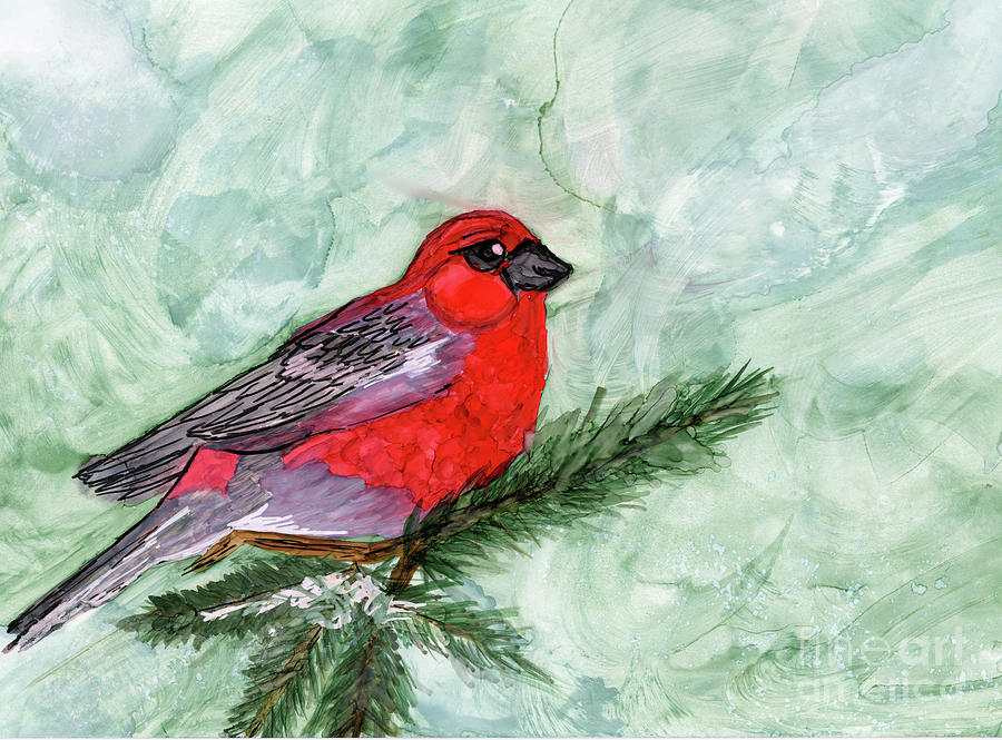 Pine Grosbeak Painting by Julie Greene-Graham