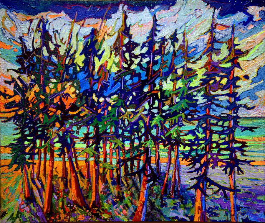 Pine Tree sunset on the straits of Mackinac Painting by Marysue Ryan