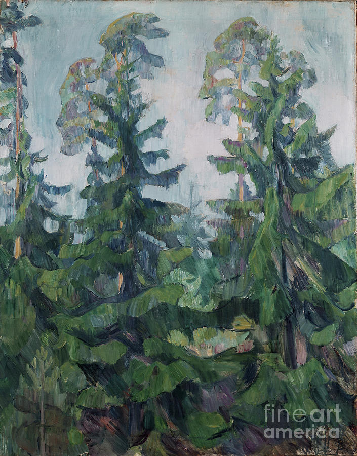 Pine tree top Painting by O Vaering by Erik Werenskiold