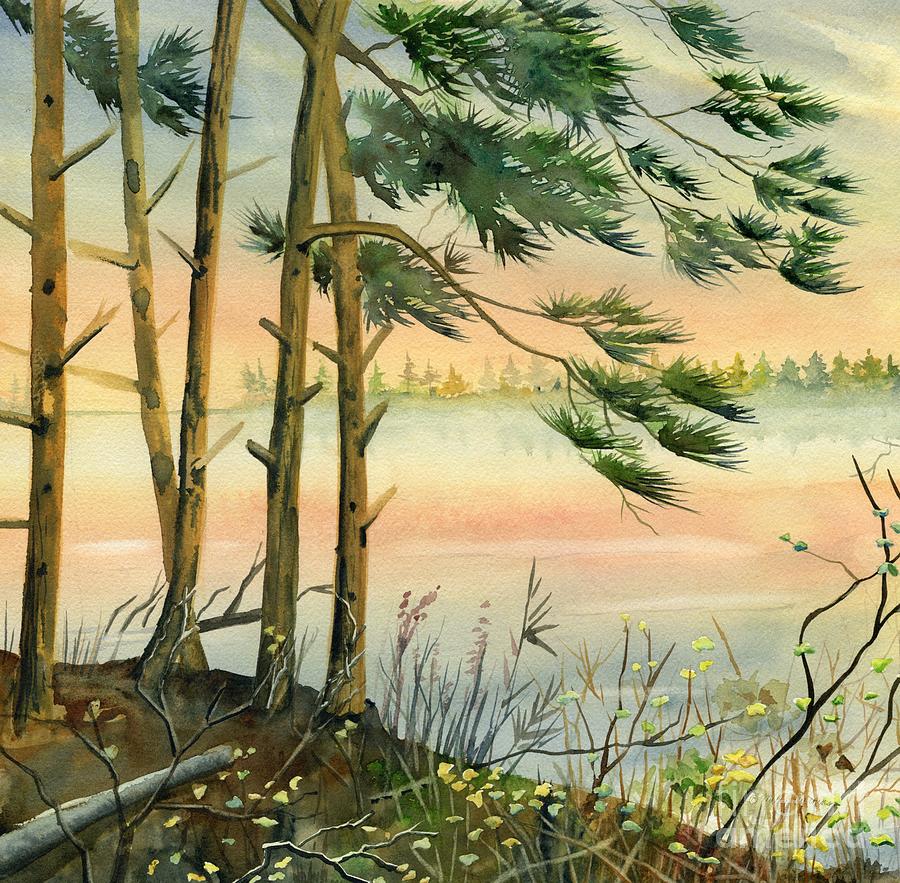 Pine Trees by The River  Painting by Melly Terpening