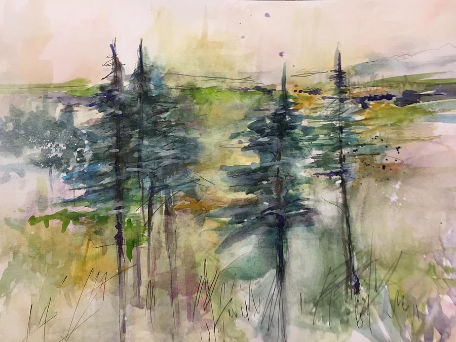 Pine Trees in Maine Painting by Donna Eaton