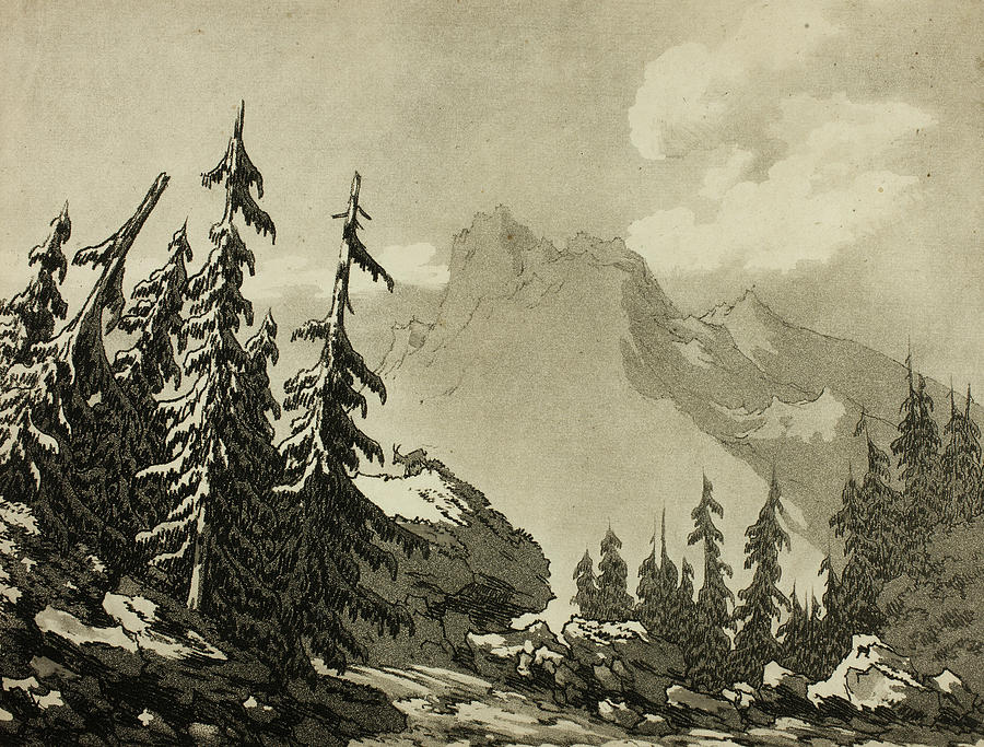 Pine Trees in the Mountains Relief by John Robert Cozens