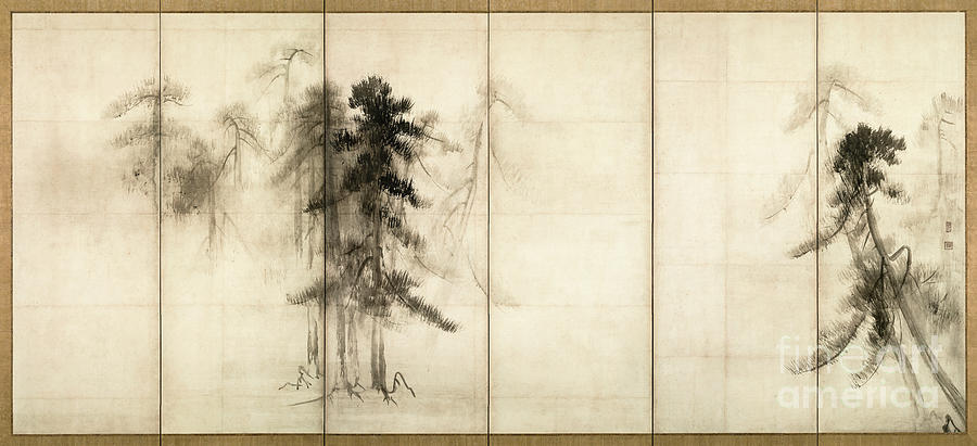 Pine Trees - Right Panel by Hasegawa Tohaku Drawing by Hasegawa Tohaku